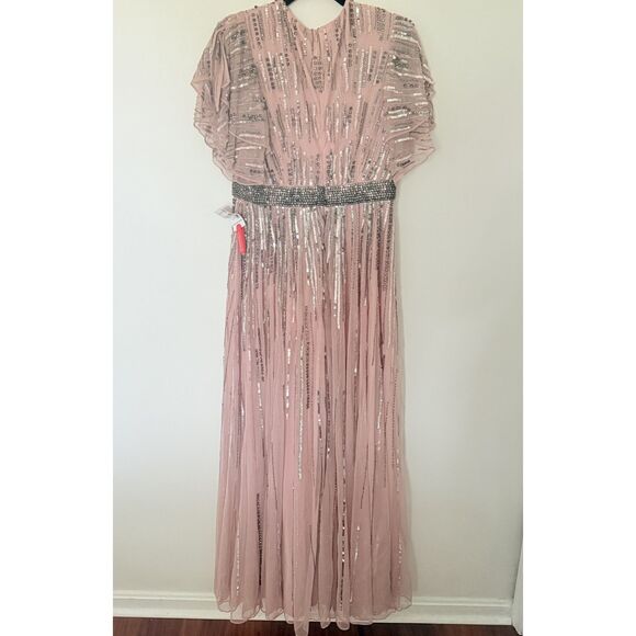 NWT Mac Duggal 93582 Vintage Rose Embellished Full-Length Gown Layered Sleeve 10 - Picture 3 of 9